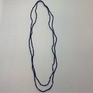 Vintage Slim Long Blue Seed Bead Single Strand Beaded Necklace Layering Piece